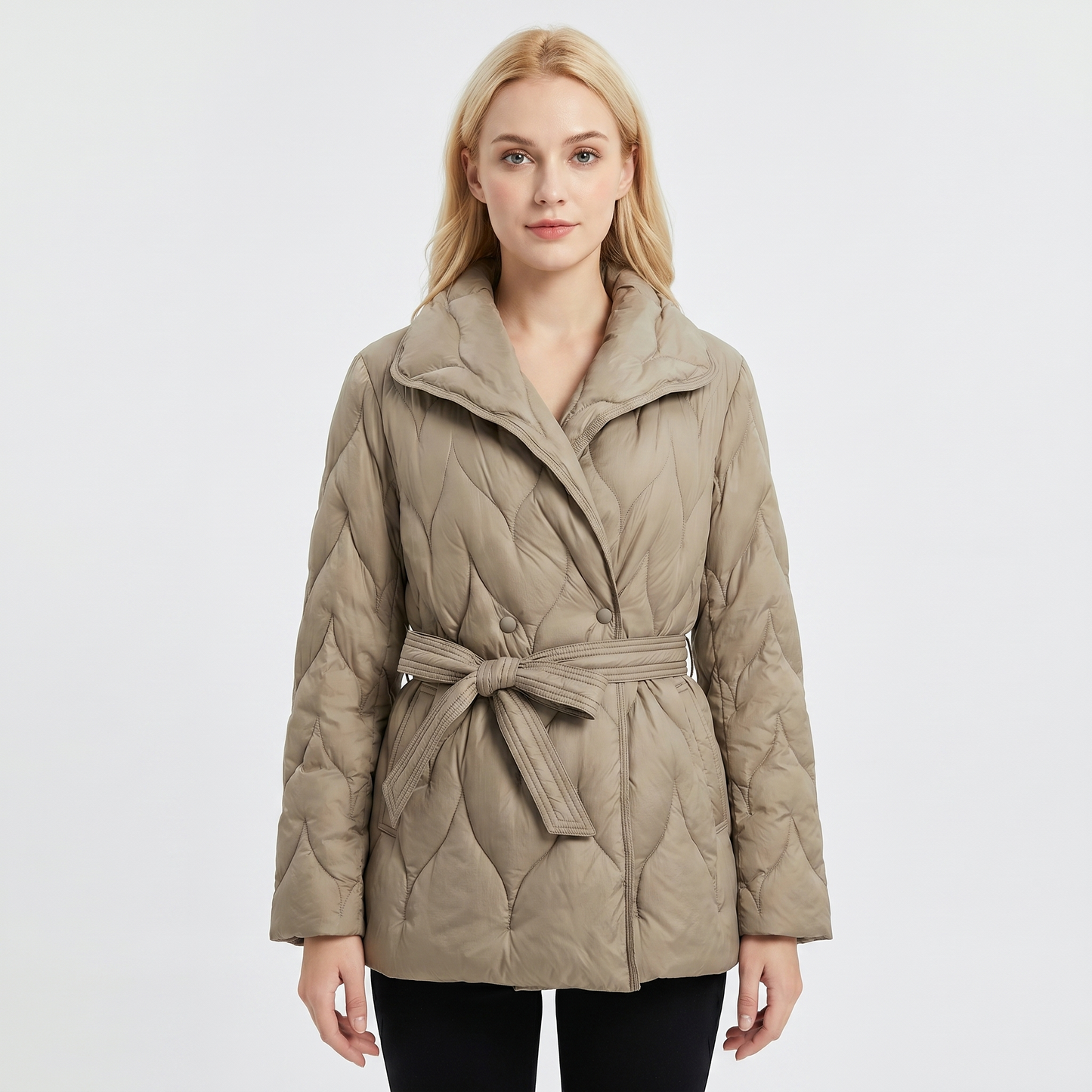 Oversized Quilted Jacket – Belted Shawl Collar