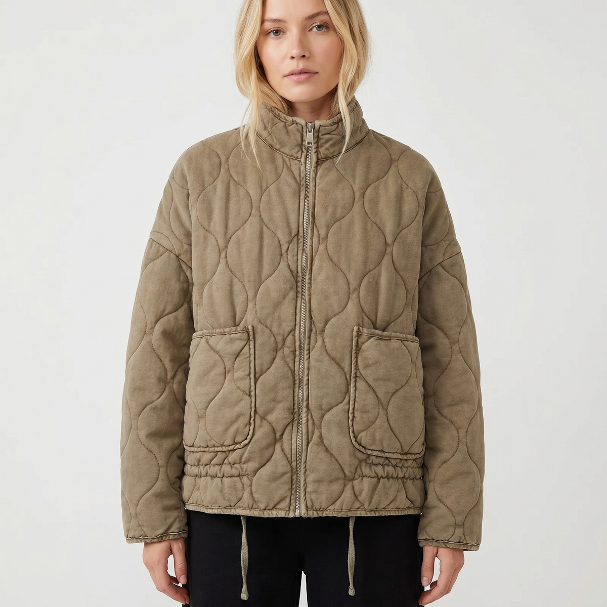 Women's Quilted Zip-Up Utility Jacket Hip-Length