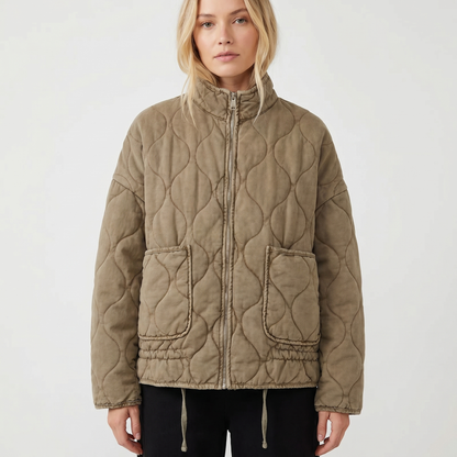 Women's Quilted Zip-Up Utility Jacket Hip-Length