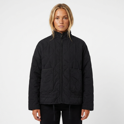 Women's Quilted Zip-Up Utility Jacket Hip-Length