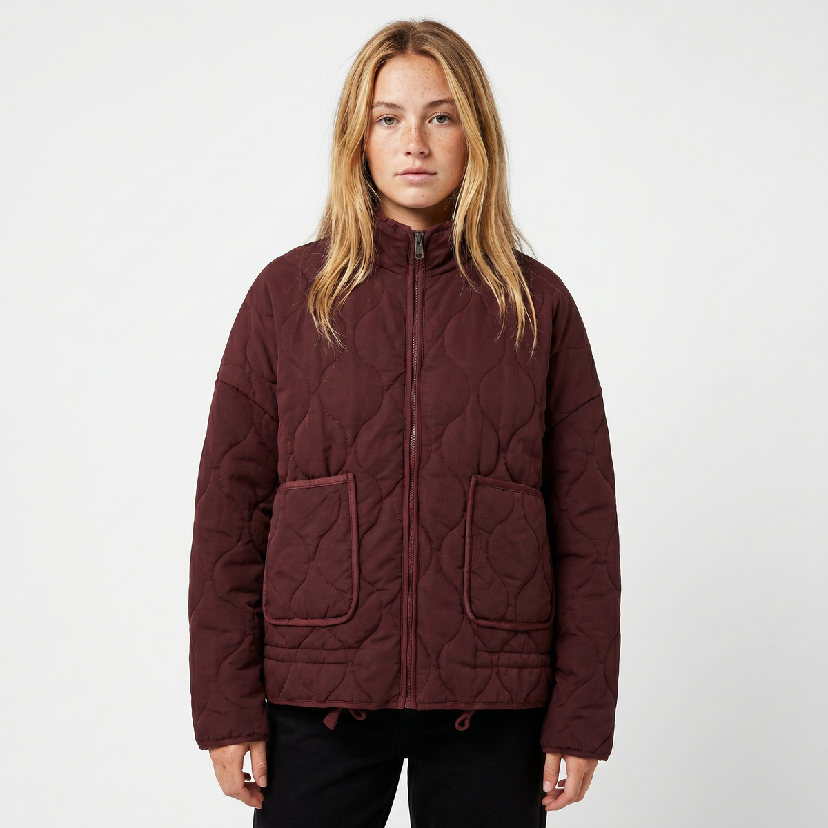 Women's Quilted Zip-Up Utility Jacket Hip-Length