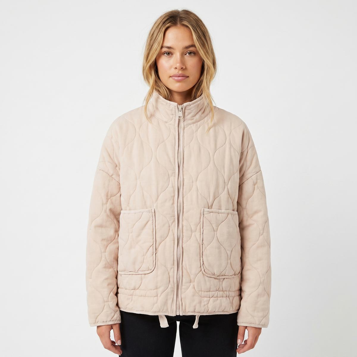 Women's Quilted Zip-Up Utility Jacket Hip-Length