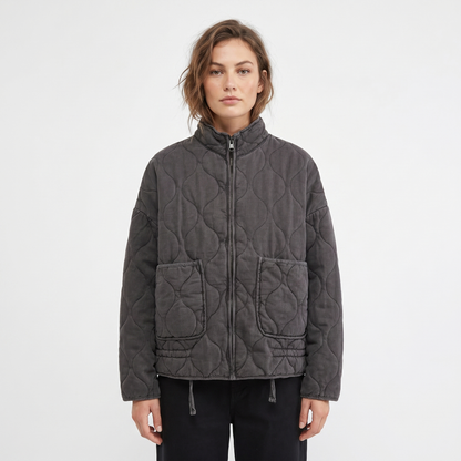 Women's Quilted Zip-Up Utility Jacket Hip-Length