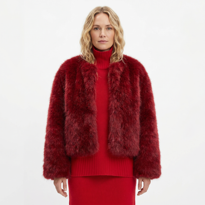 Womens Cropped Faux Fur Coat – Plush Open Front