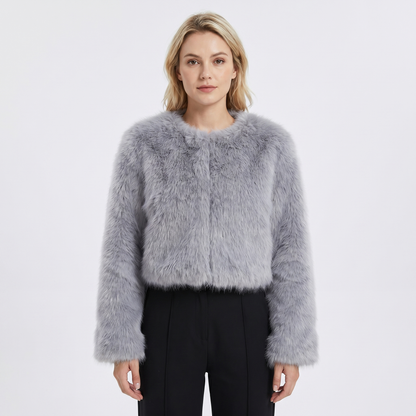 Womens Cropped Faux Fur Coat – Plush Open Front