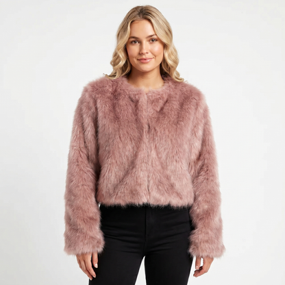 Womens Cropped Faux Fur Coat – Plush Open Front