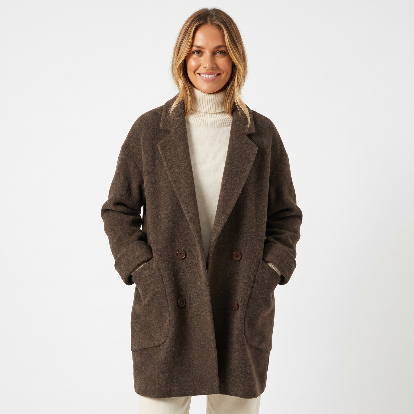 Women's Wool Double-Breasted Coat – Oversized Mid-Length