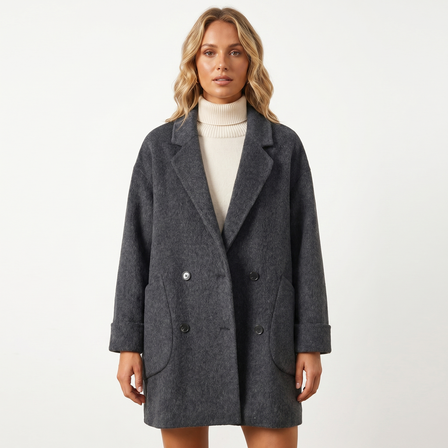 Women's Wool Double-Breasted Coat – Oversized Mid-Length