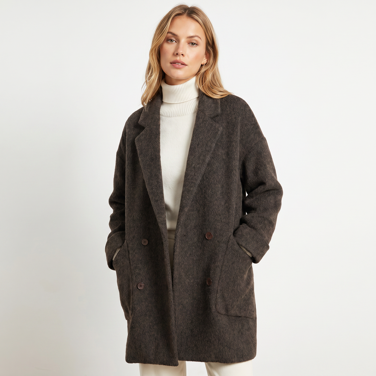 Women's Wool Double-Breasted Coat – Oversized Mid-Length