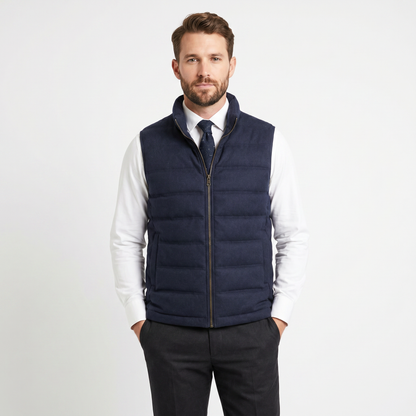 Mens Quilted Vest – Wool-Look Stand Collar Zip Up