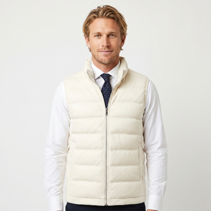 Mens Quilted Vest – Wool-Look Stand Collar Zip Up