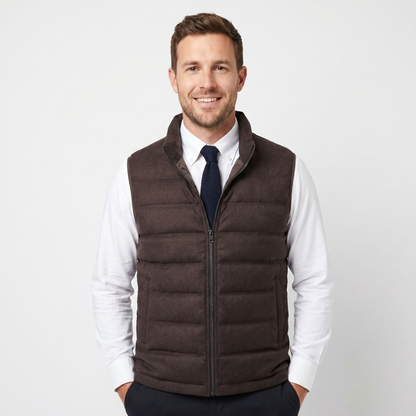 Mens Quilted Vest – Wool-Look Stand Collar Zip Up
