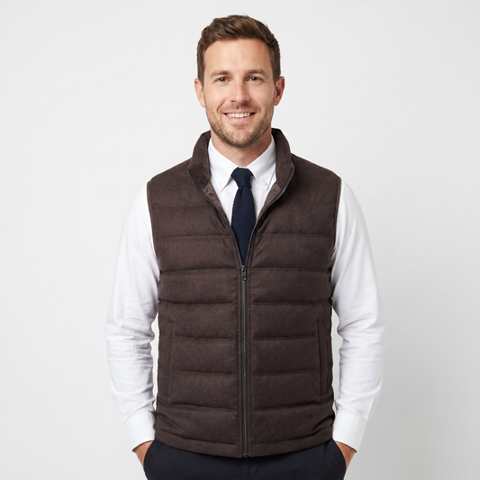 Mens Quilted Vest – Wool-Look Stand Collar Zip Up