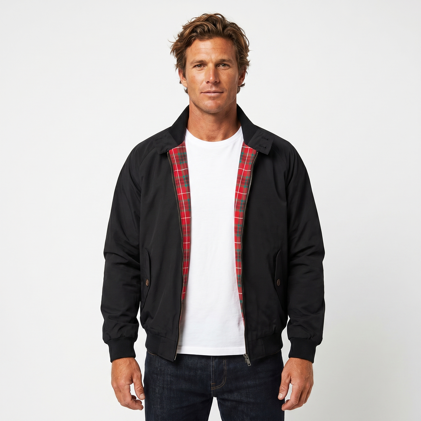 Mens Lightweight Casual Jacket – Tartan Lined Harrington