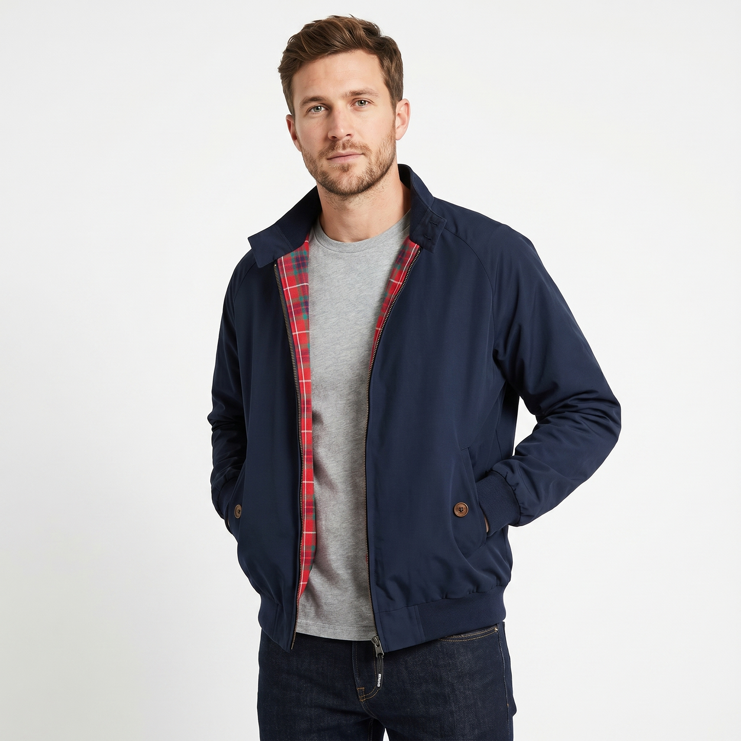 Mens Lightweight Casual Jacket – Tartan Lined Harrington
