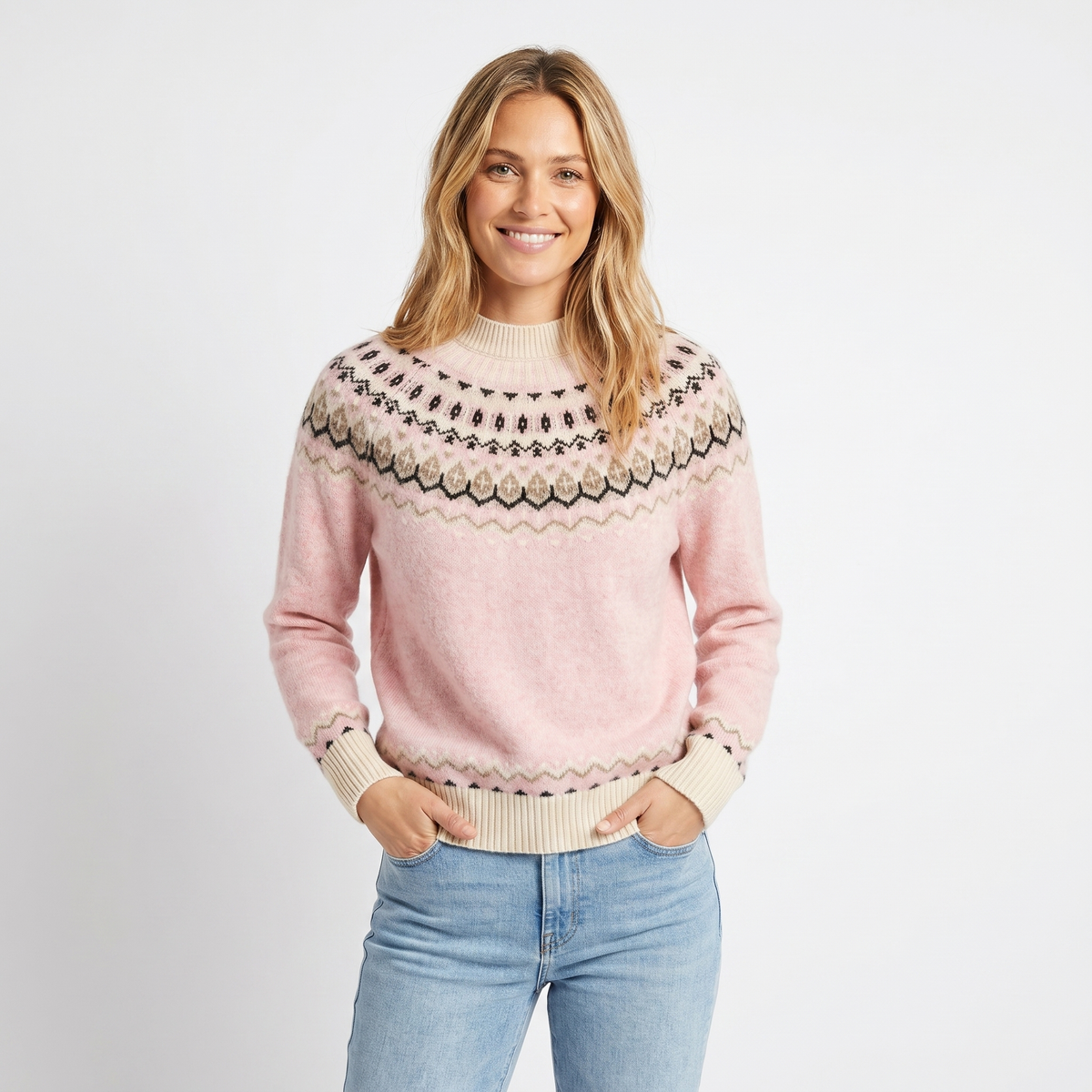 Womens Cashmere Jumper – Fair Isle Yoke Jacquard