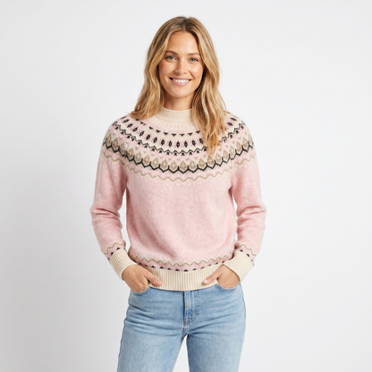 Women's Fair Isle Cashmere Mock-Neck Sweater Hip-Length