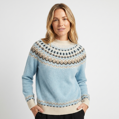 Women's Fair Isle Cashmere Mock-Neck Sweater Hip-Length