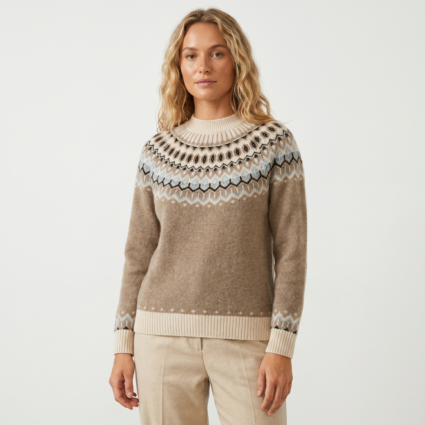 Womens Cashmere Jumper – Fair Isle Yoke Jacquard