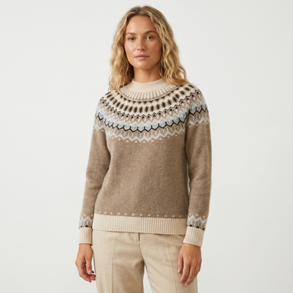 Women's Fair Isle Cashmere Mock-Neck Sweater Hip-Length