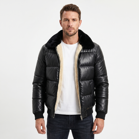 Mens Leather Jacket With Fur Inside – Quilted Bomber