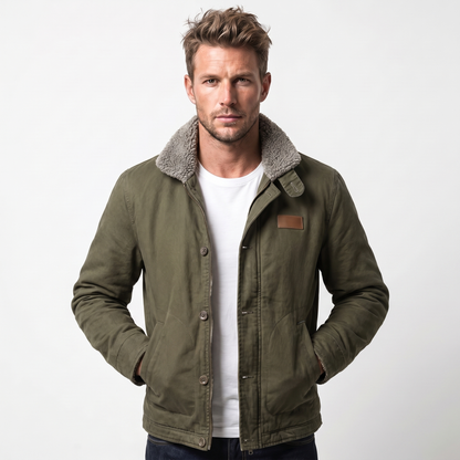 Men's Aviator Jacket – Canvas Shell Sherpa Collar Button-Zip