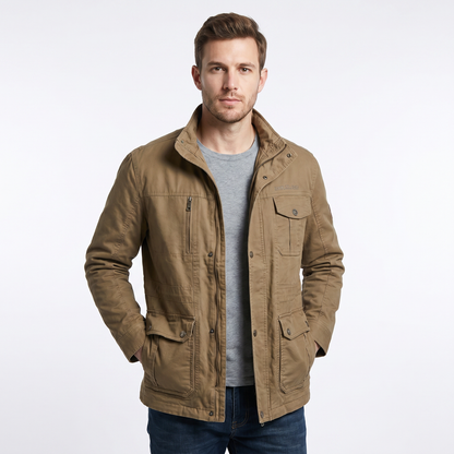 Men's Safari Jacket – Cotton Field Four-Pocket Zip Stand Collar