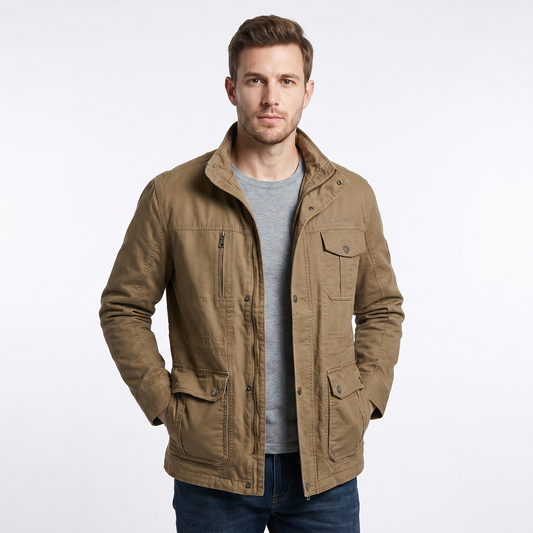 Men's Safari Jacket – Cotton Field Four-Pocket Zip Stand Collar