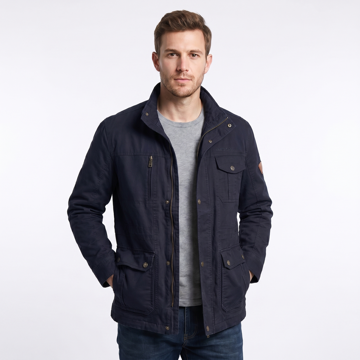 Men's Safari Jacket – Cotton Field Four-Pocket Zip Stand Collar
