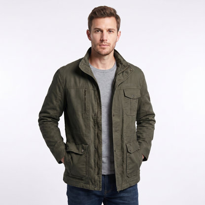 Men's Safari Jacket – Cotton Field Four-Pocket Zip Stand Collar