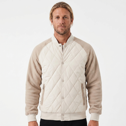 Men's Varsity Jacket – Quilted Body Fleece Sleeve Snap Button Bomber