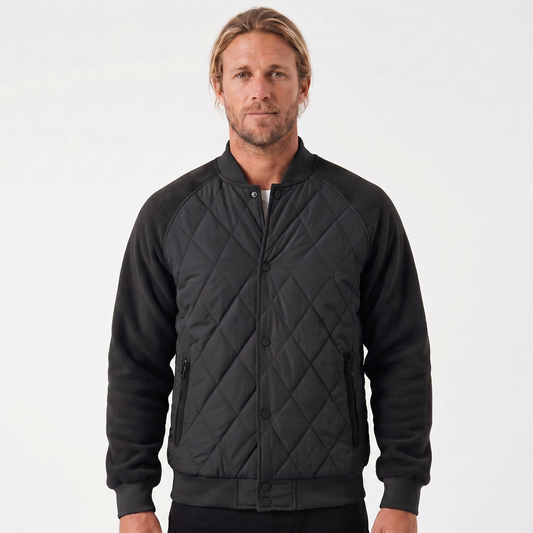 Men's Varsity Jacket – Quilted Body Fleece Sleeve Snap Button Bomber