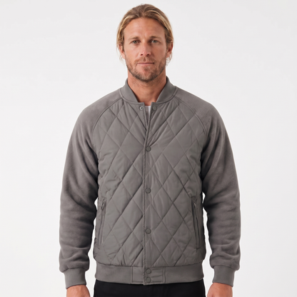 Men's Varsity Jacket – Quilted Body Fleece Sleeve Snap Button Bomber