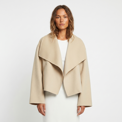 Women's Cropped Coat – Waterfall Lapel Wool-Look Boxy Open Front