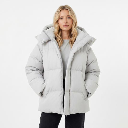 Women's Puffer Jacket – Oversized Hooded Baffle Channel Hip Length