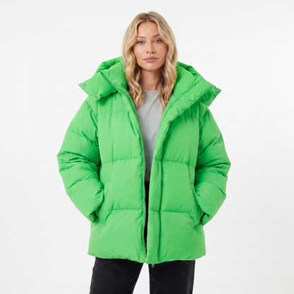 Women's Puffer Jacket – Oversized Hooded Baffle Channel Hip Length