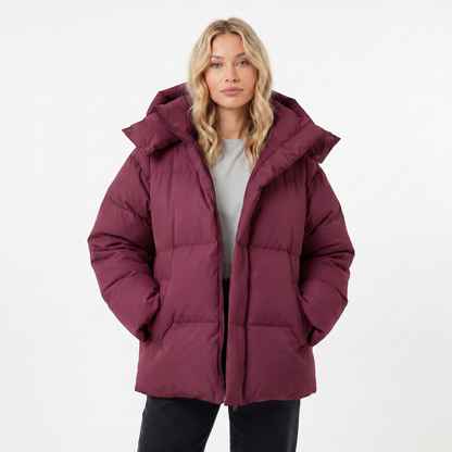 Women's Puffer Jacket – Oversized Hooded Baffle Channel Hip Length