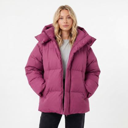 Women's Puffer Jacket – Oversized Hooded Baffle Channel Hip Length
