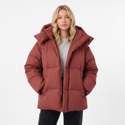 Women's Puffer Jacket – Oversized Hooded Baffle Channel Hip Length