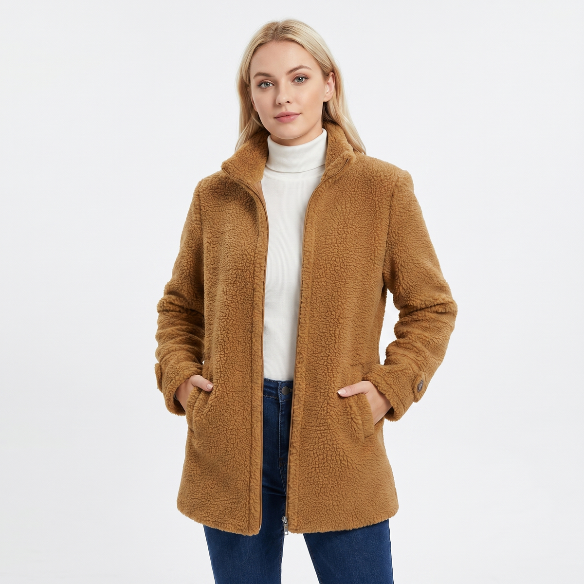 Women's Teddy Bouclé Sherpa Coat Mid-Length Stand Collar