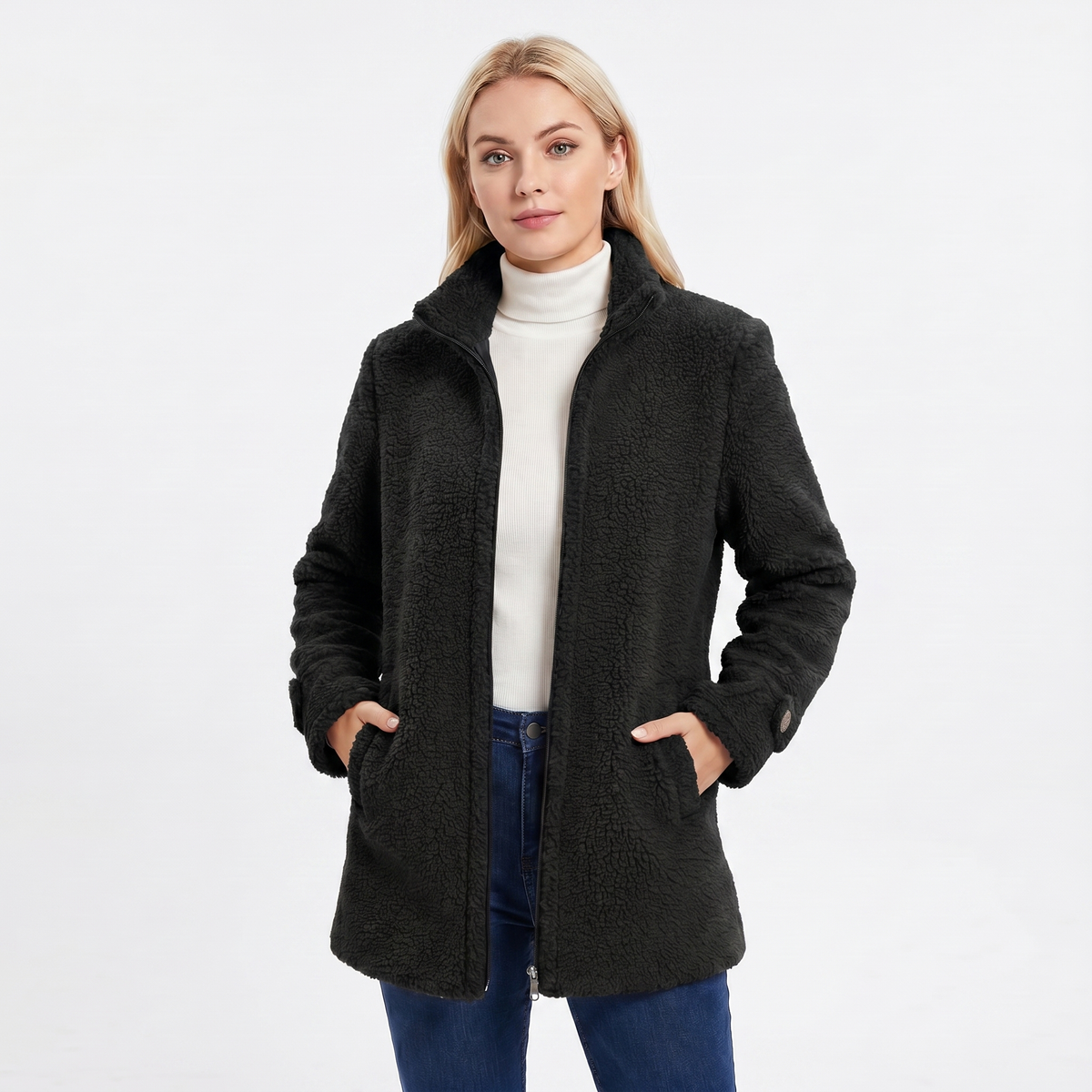 Women's Teddy Bouclé Sherpa Coat Mid-Length Stand Collar