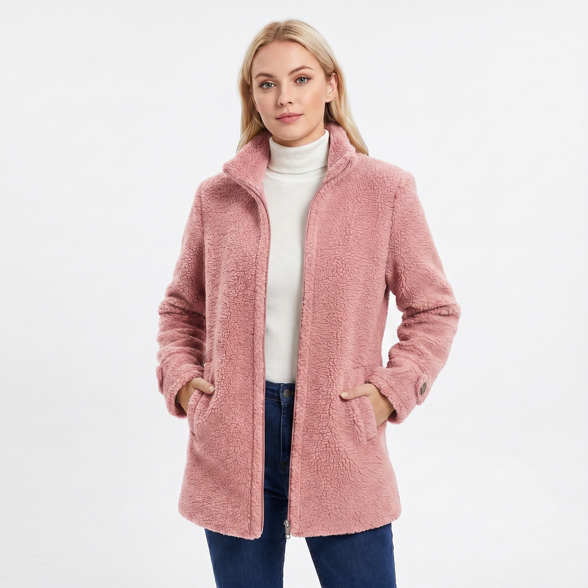 Women's Teddy Bouclé Sherpa Coat Mid-Length Stand Collar