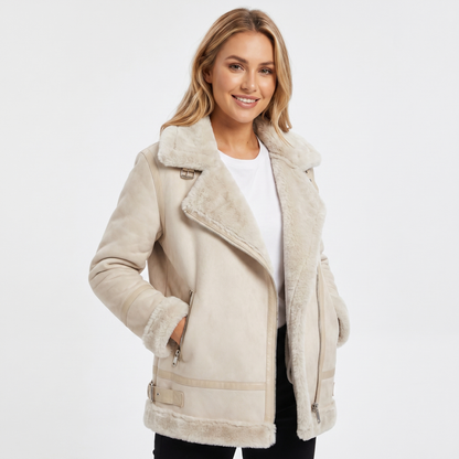 Women's Sherpa Jacket – Suede-Look Aviator Tonal Lined