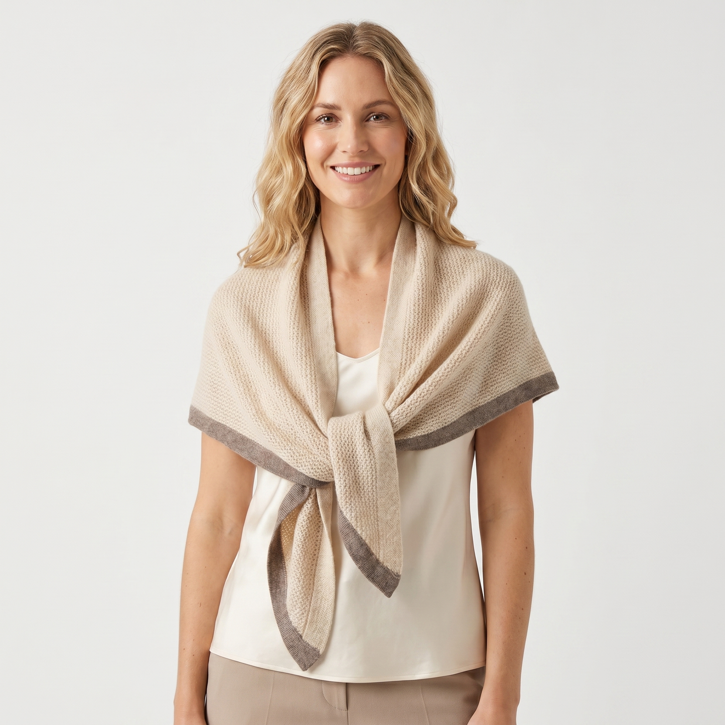 Women's Cashmere-Style Wrap – Knit Shoulder Shawl Contrast Border