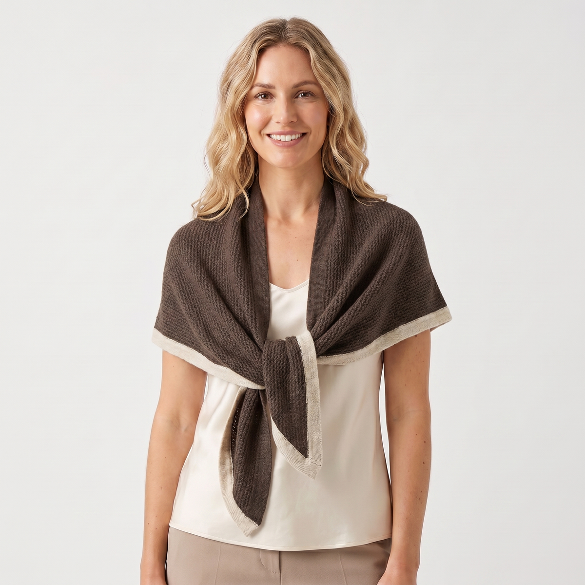 Women's Cashmere-Style Wrap – Knit Shoulder Shawl Contrast Border