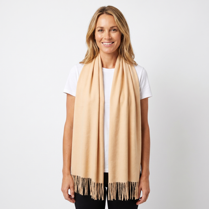 Women's Wide Cashmere-Style Scarf Long Fringed Hem