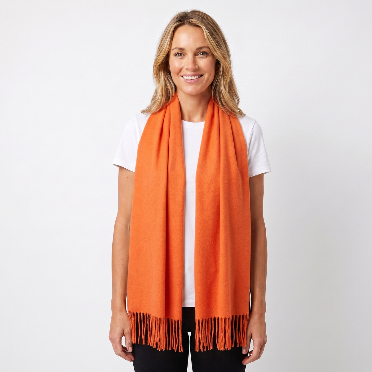 Women's Wide Cashmere-Style Scarf Long Fringed Hem