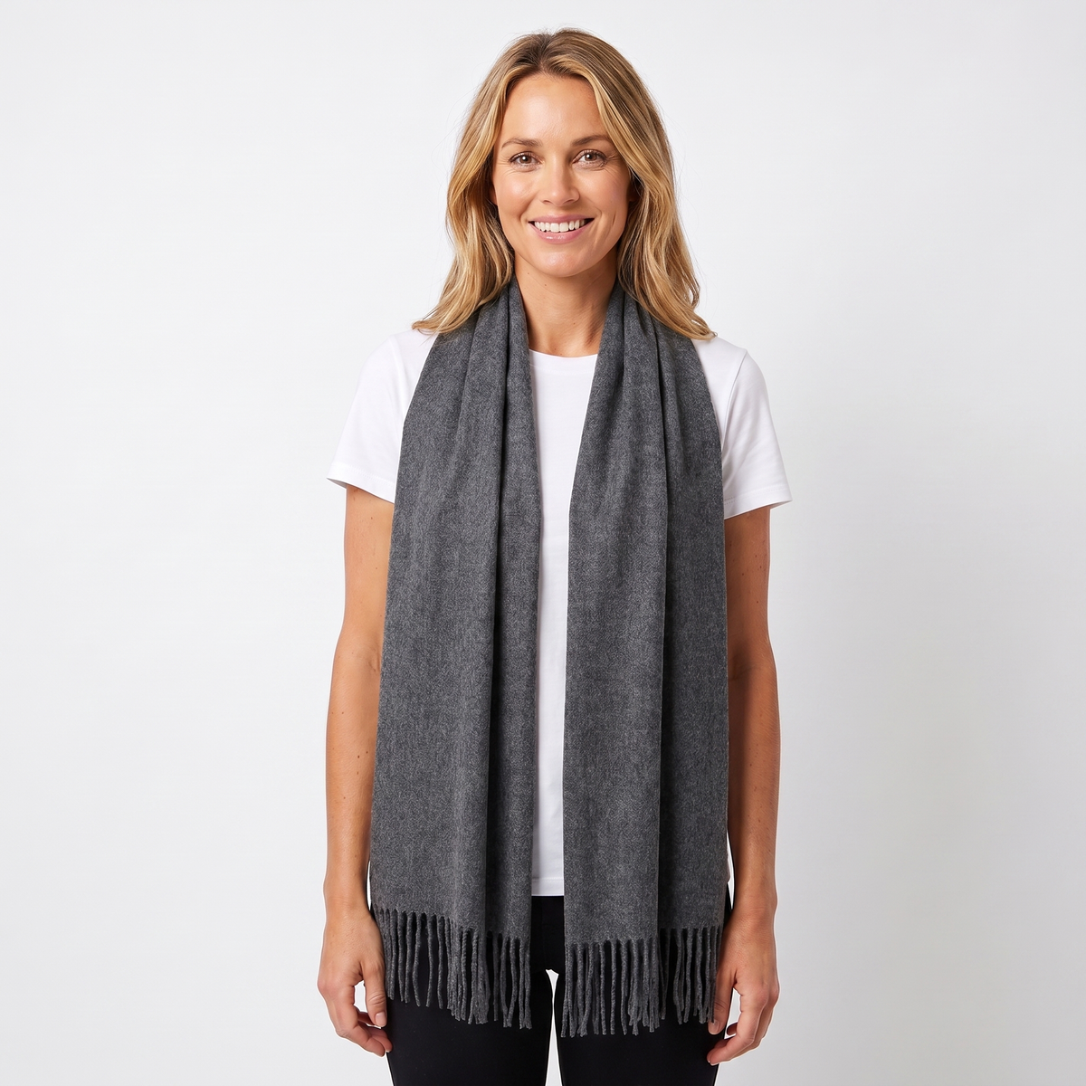 Women's Wide Cashmere-Style Scarf Long Fringed Hem