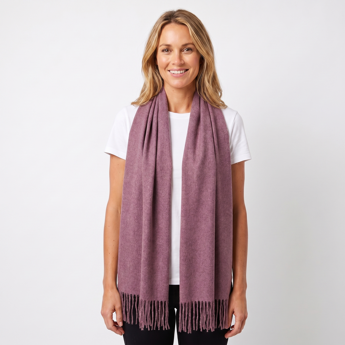 Women's Wide Cashmere-Style Scarf Long Fringed Hem