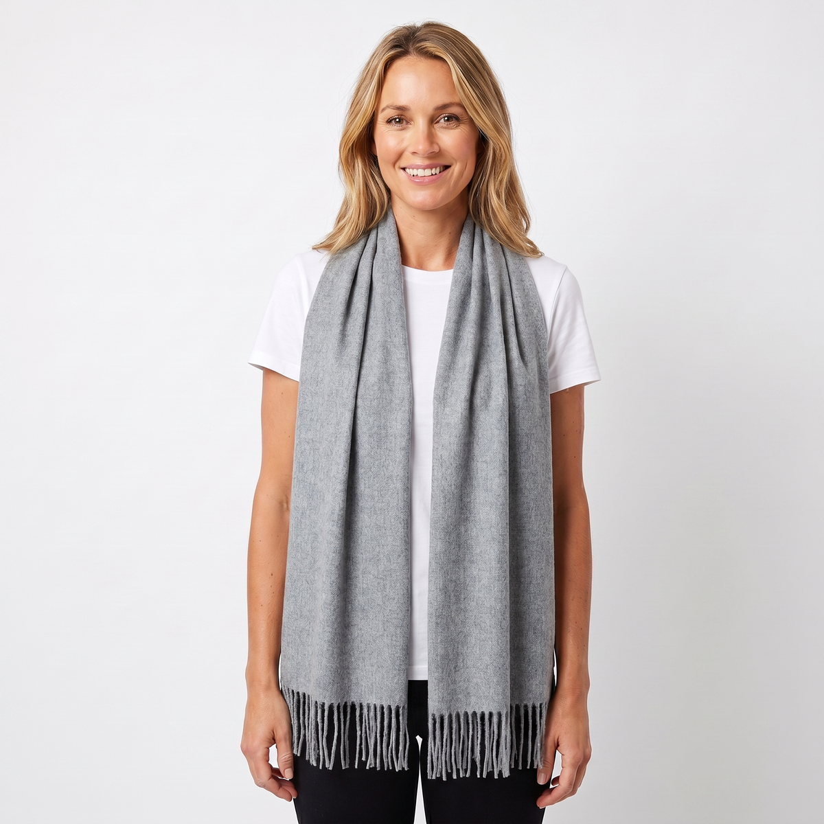 Women's Wide Cashmere-Style Scarf Long Fringed Hem
